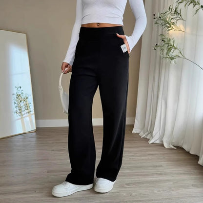 Women's Casual Pants Solid Color High Waist Straight-leg Pants
