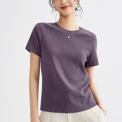 Women's Round Neck Pure Color All-matching Heavy Bamboo Snowflake Cotton T-shirt