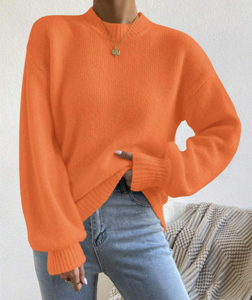Pure Color Half Collar Leisure Pullover Sweater Women's Long-sleeved Sweater