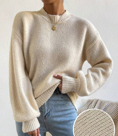 Pure Color Half Collar Leisure Pullover Sweater Women's Long-sleeved Sweater