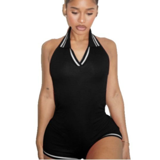 Polyester Women's Sleeveless Halter Sports Jumpsuit