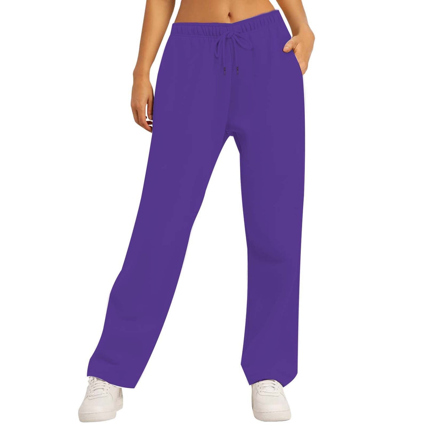 Women's Solid Color Casual Loose Fleece-lined Trousers