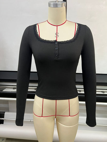 Women's V-neck Fashionable Fitted Long Sleeve Top