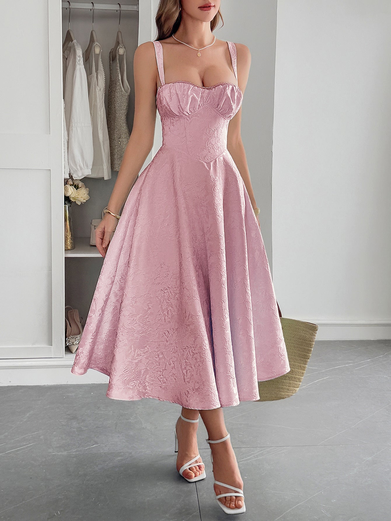 Elegant Graceful Strap Jacquard Maxi Dress Women's Clothing