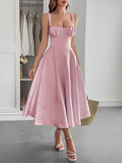Elegant Graceful Strap Jacquard Maxi Dress Women's Clothing