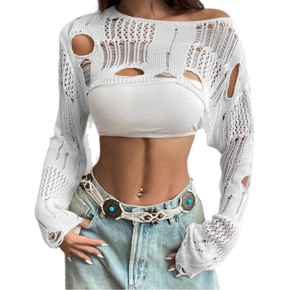 Women's Large Vulnerability See-through Loose And Idle Knitted Sweater Blouse