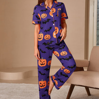 Women's Printed Pajamas Suit Fashionable Short-sleeved Shirt And Trousers