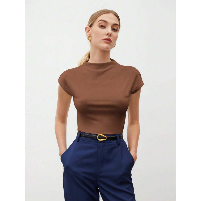 Women's Slim Fit Fashionable All-match Pure Color Tight Half Sleeve