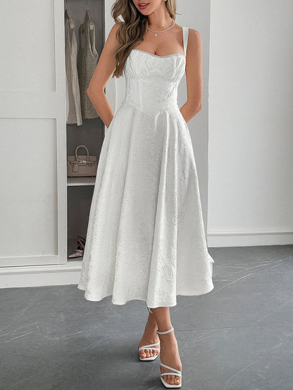 Elegant Graceful Strap Jacquard Maxi Dress Women's Clothing