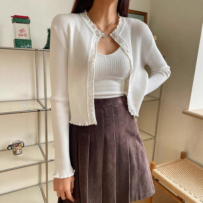 Solid Color Stringy Selvedge Sweater Coat For Women