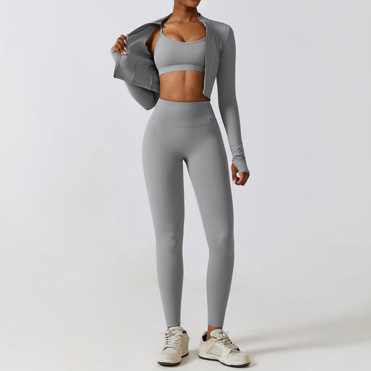 Nude Feel Quick-drying Sports Thin Fitness Clothes Three-piece Suit