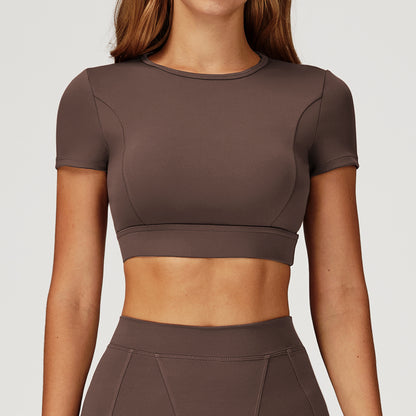 Nude Feel Yoga Jacket Round Neck Tight Shockproof Sports Short Sleeve T-shirt