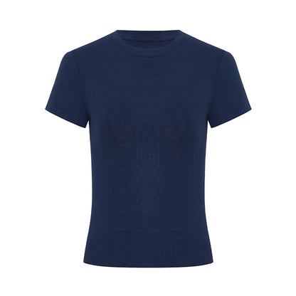 Korean Style Solid Color Shoulder Slim Temperament Casual Short-sleeved Top Women