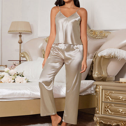 Women Suspenders Trousers Pajamas Set Casual Simple Loose Sleeveless Pajamas