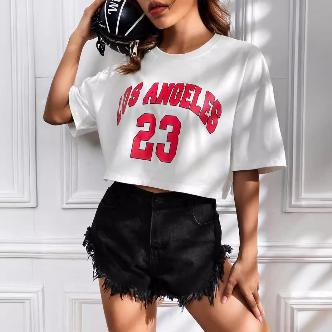 Personalized English Letters Summer Hot-selling Navel T-shirt
