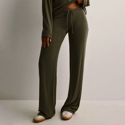 Women's Solid Color Sports And Leisure Drawstring Trousers