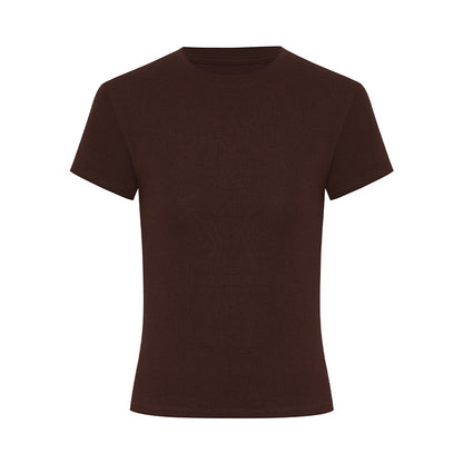 Korean Style Solid Color Shoulder Slim Temperament Casual Short-sleeved Top Women