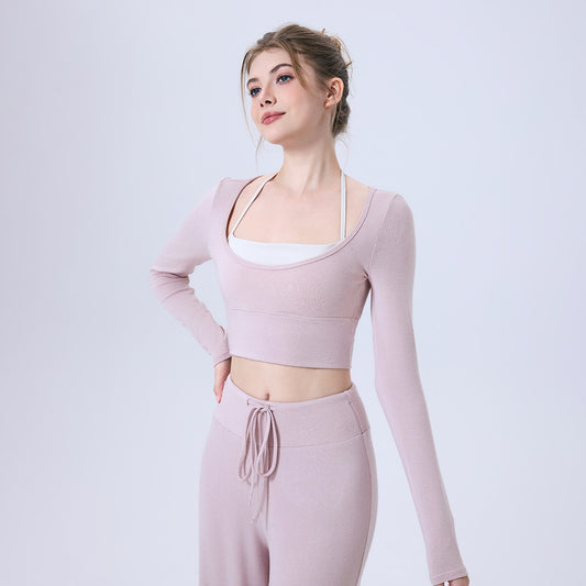 Nude Feel Yoga Clothes Long Sleeve Sports Bra Workout Top