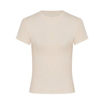 Korean Style Solid Color Shoulder Slim Temperament Casual Short-sleeved Top Women