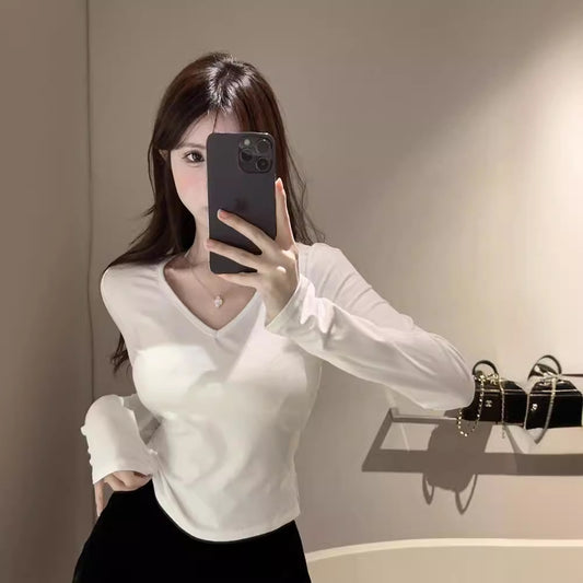 Backless Lace Stitching Cross Tied Long Sleeves Top Slim Bottoming Shirt