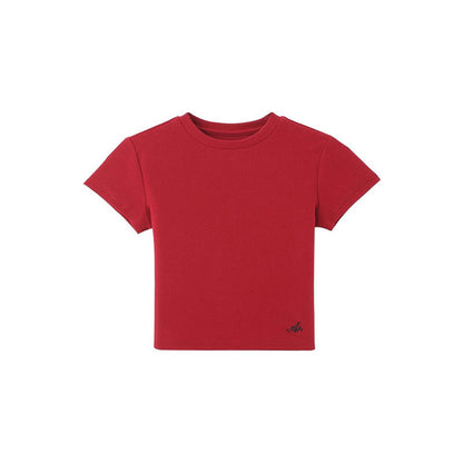 Korean Style Solid Color Shoulder Slim Temperament Casual Short-sleeved Top Women