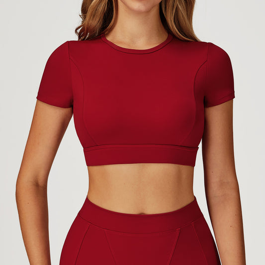 Nude Feel Yoga Jacket Round Neck Tight Shockproof Sports Short Sleeve T-shirt