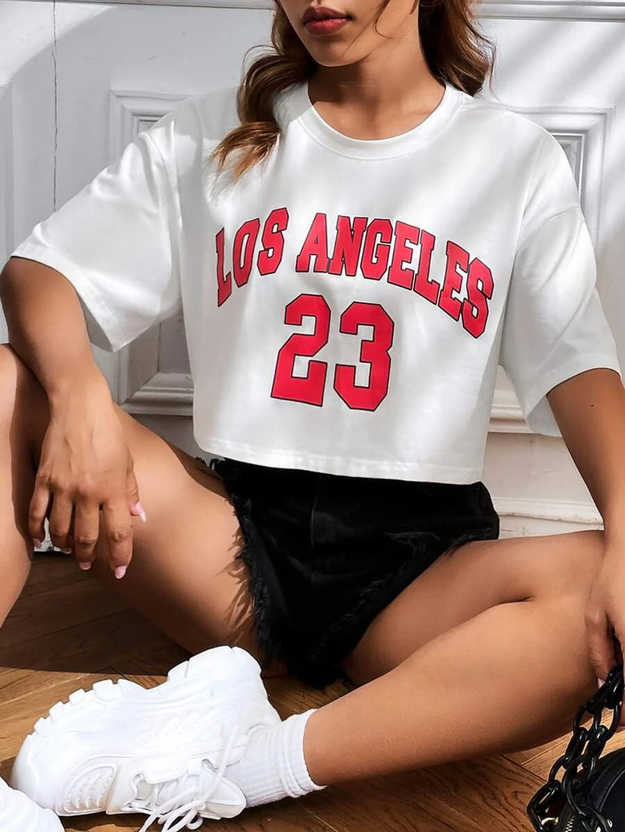 Personalized English Letters Summer Hot-selling Navel T-shirt