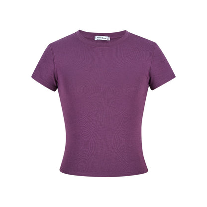 Korean Style Solid Color Shoulder Slim Temperament Casual Short-sleeved Top Women