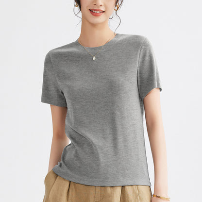Women's Round Neck Pure Color All-matching Heavy Bamboo Snowflake Cotton T-shirt