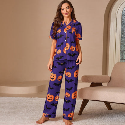 Women's Printed Pajamas Suit Fashionable Short-sleeved Shirt And Trousers