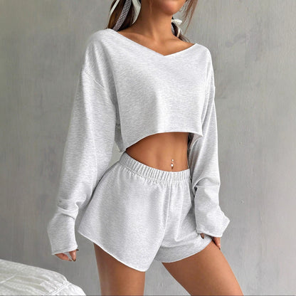 European And American Women's Long-sleeve Blouse Shorts Suit