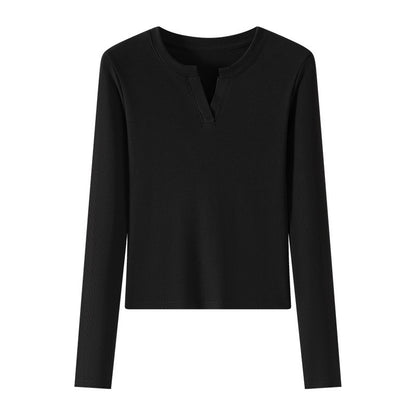 Women's V-neck Bottoming Shirt Early Autumn Winter Thread Fitted