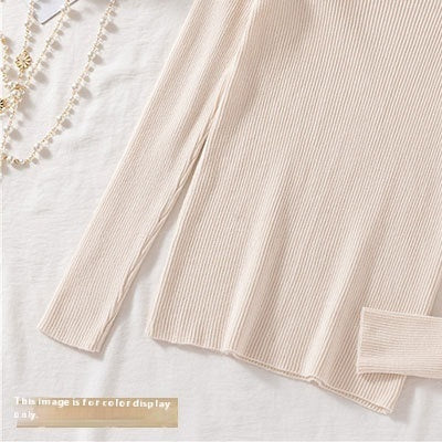 Petal Collar Knitted Off-shoulder Inner Bottoming Sweater