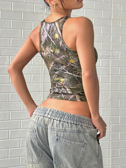 Retro Crew Neck Sleeveless Vest For Women