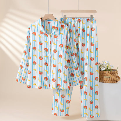 Pure Cotton Breathable Cartoon Lapel Student Summer Loungewear Suit