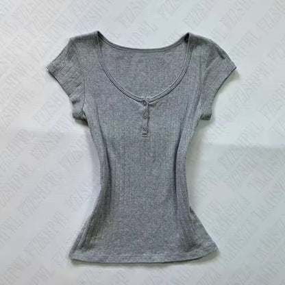 Fashion Color Contrast Polka-dot Cinched Slimming Casual Short-sleeved T-shirt