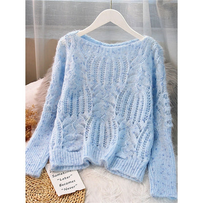 Women's Sweater Pullover Loose Autumn Clothing Retro Twist Hollow Top Short