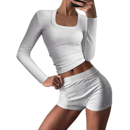 Sports Yoga Solid Color Long Sleeve High Elastic Skirt Outfit