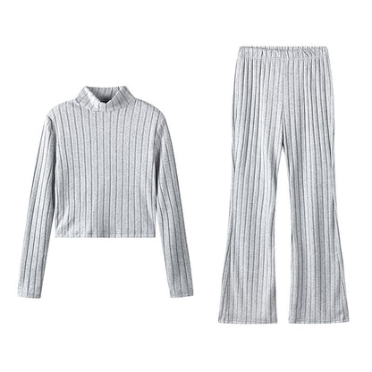 Knitted Long-sleeve Suit Hooded Sweater Trousers