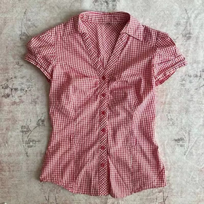 Fashion Color Contrast Polka-dot Cinched Slimming Casual Short-sleeved T-shirt