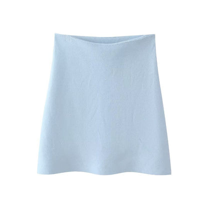 Women's Loose Sleeves Knitted Coat High Waist Knit Mini Skirt Suit