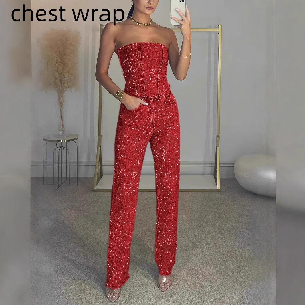 Women's Sparkling Vest And Diamond Trouser Suit