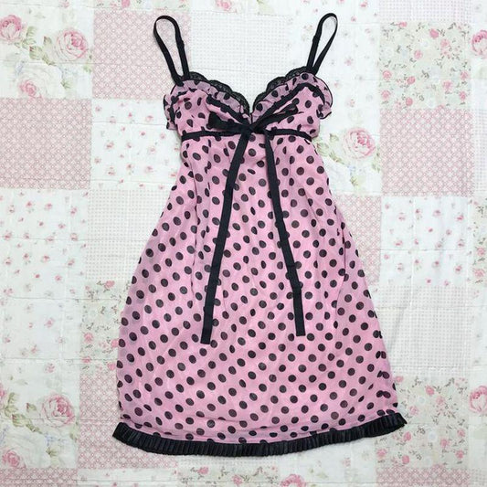 Graceful And Fashionable Dot Sexy Bow Tied Spaghetti-strap Dress For Women