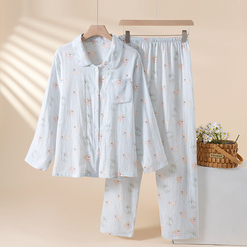 Pure Cotton Breathable Cartoon Lapel Student Summer Loungewear Suit