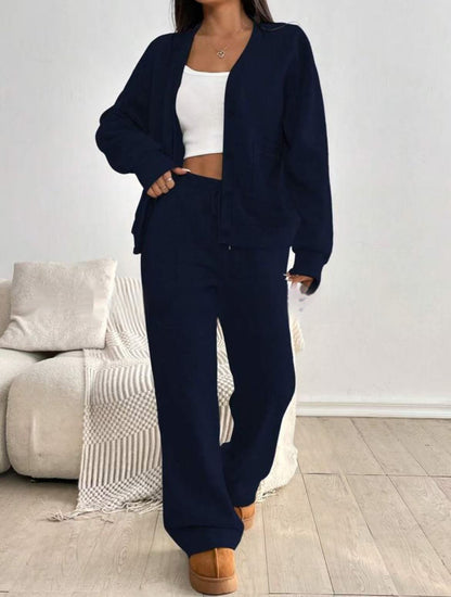 Autumn And Winter Women's Cardigan Jacket Wide Leg Pants Casual Suit