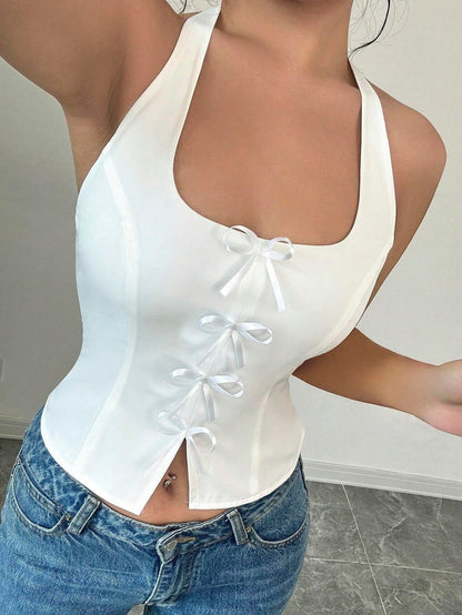 Women's Minimalist Bowknot Decorative Hanging Collar Top
