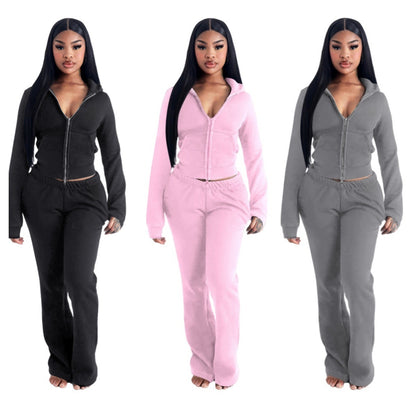 Fashion Elegant Hooded Double Open Two-piece Set