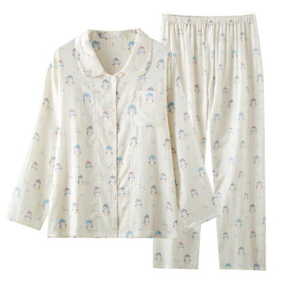 Pure Cotton Breathable Cartoon Lapel Student Summer Loungewear Suit