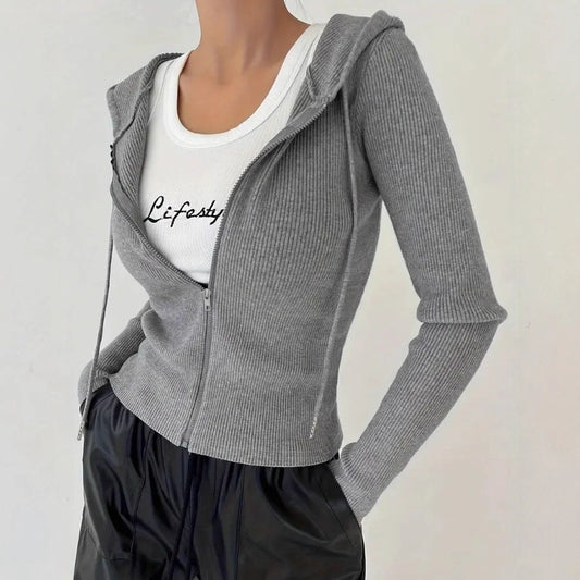 Women's Clothing Slim-fit Zipper Hooded Jacket Coat