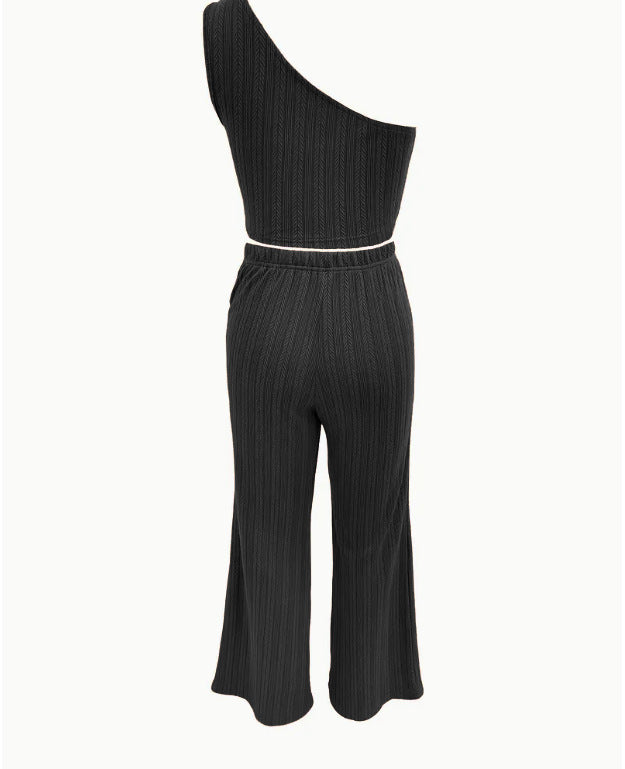 Ladies New Solid Color Knitted Sleeveless Suit